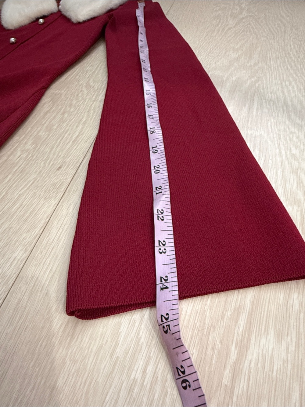 Wayf Burgundy Long-Sleeve A-Line Dress with White Faux-Fur Collar - Picture 8 of 9